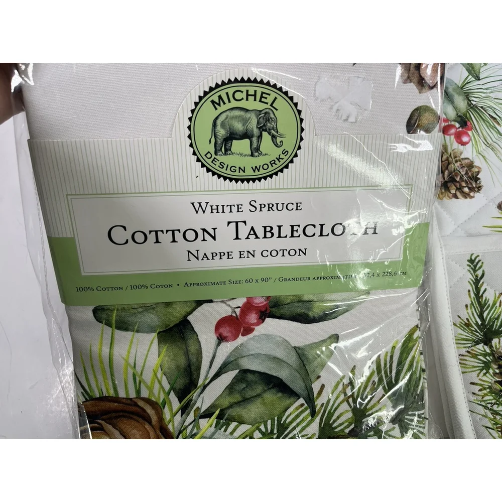 Michel Design Works Set Christmas White‎ Spruce Tablecloth w/ Double Oven Glove